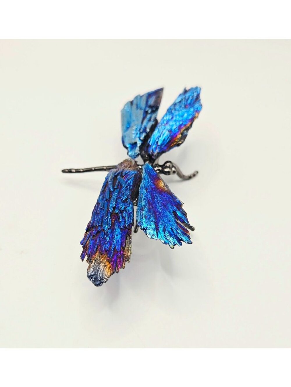 Dragonfly Natural Blue Kyanite and black metal figurine, 3 in.